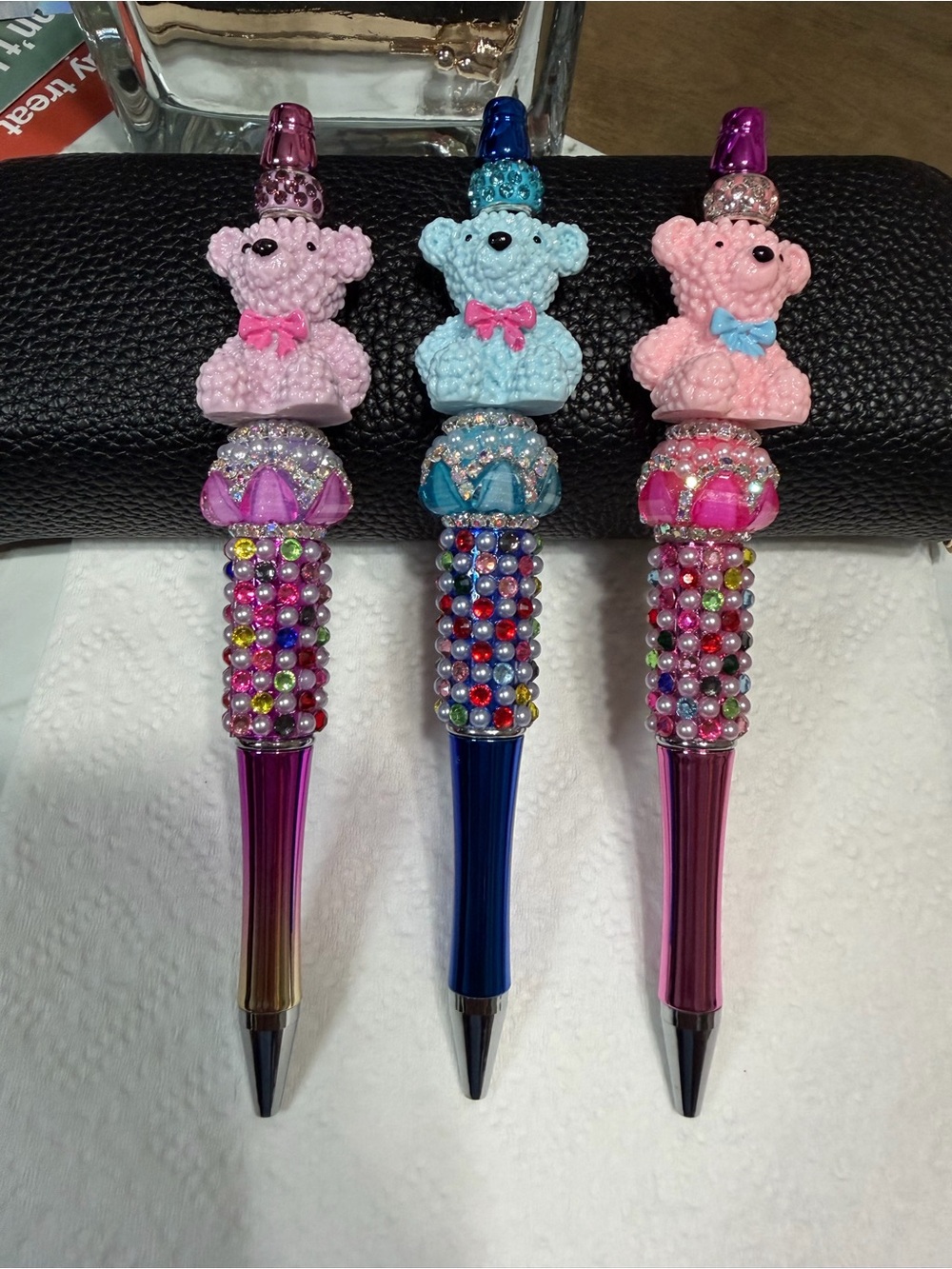 Back to School Cute Beaded Teddy Ballpoint Pen - Pink & Blue Options